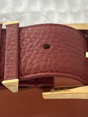 Loro Piana Wine Red Pebbled Leather Belt with Gold Hardware